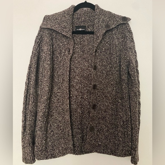 Its Our Time brown knit sweater size Large. Button front. Oversized collar. - Picture 1 of 7